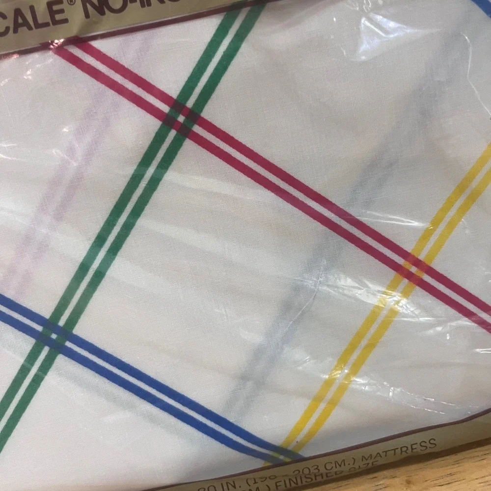 Vtg 80s Springmaid Wondercale King Flat Sheet Primeline Rainbow Grid‎ Geometric